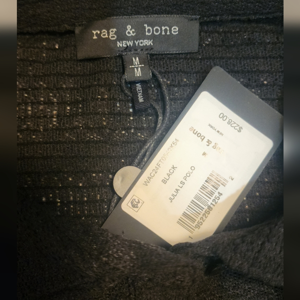 Rag & Bone Julia Polo Shirt Black New Med - Picture 10 of 10